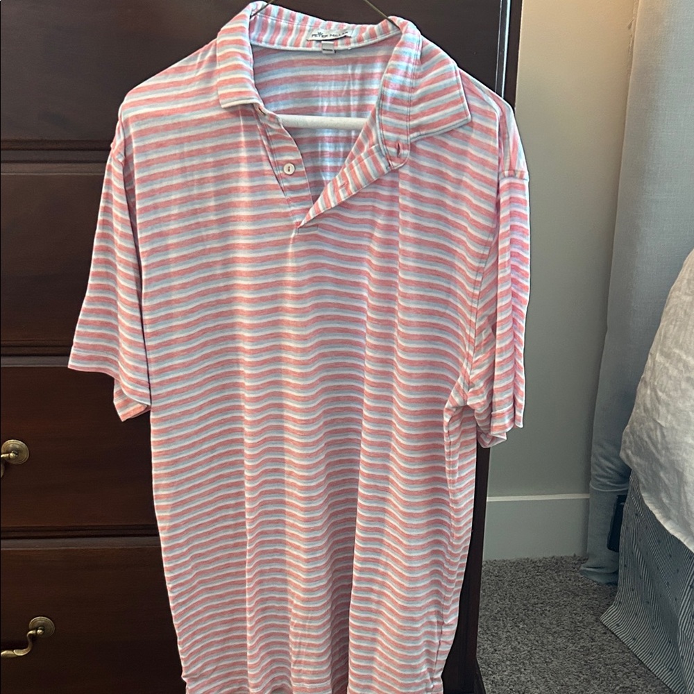 Peter Millar Pink and White Striped Polo Shirt